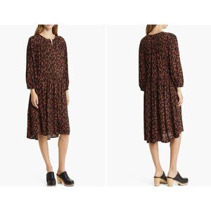 New Caslon Women's Size S Floral Gathered Yoke Long Sleeve Dress Fall Color